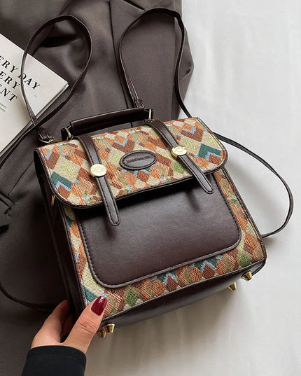Vintage Rucksack im Brit-Stil: Rautenmuster & PU-Leder für Alltag & Reise