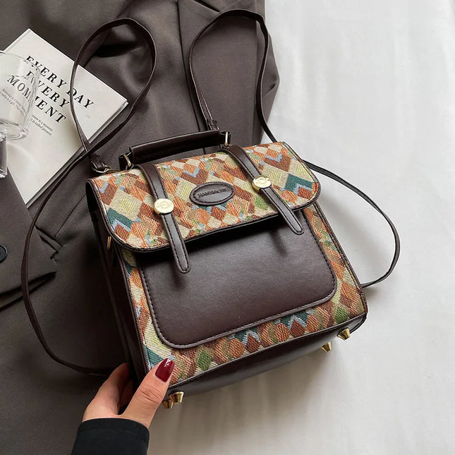 Vintage Rucksack im Brit-Stil: Rautenmuster & PU-Leder für Alltag & Reise