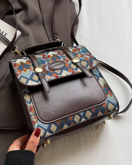 Vintage Lederrucksack im Brit-Stil | Rautenmuster für Alltag & Reise