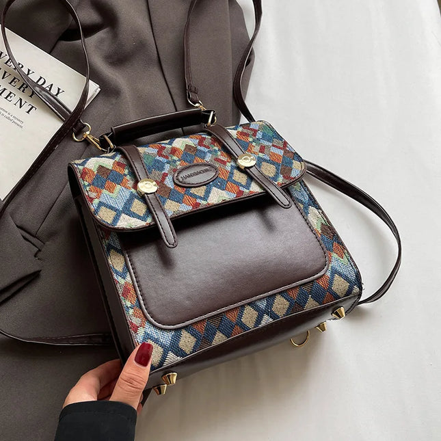 Vintage Lederrucksack im Brit-Stil | Rautenmuster für Alltag & Reise