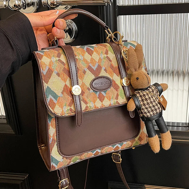 Vintage Rucksack aus Kunstleder mit Steppmuster