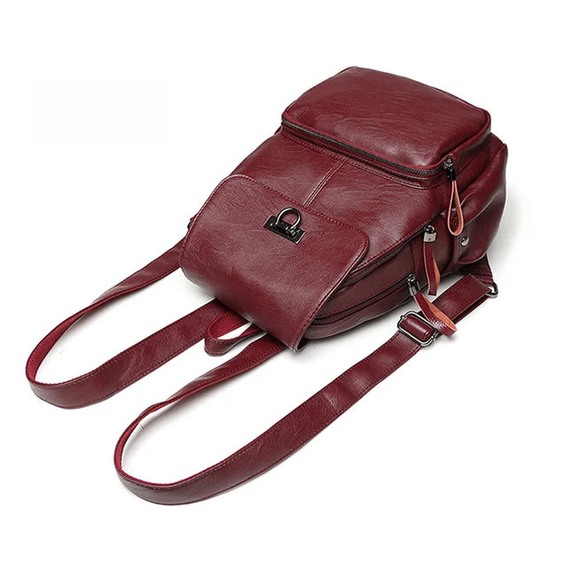 Weinroter Lederrucksack für Damen aus Schafsleder - Wasserabweisend