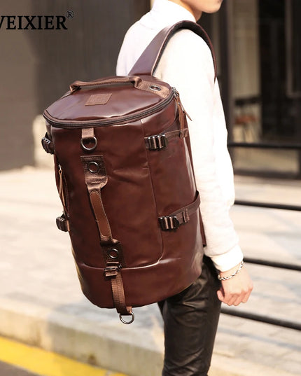 Vintage Bucket Lederrucksack Schwarz für Herren & Alltag