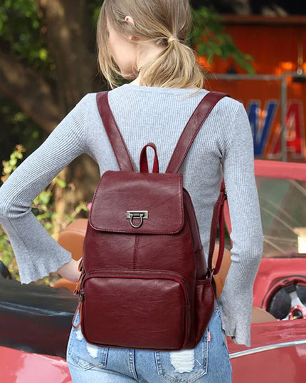 Weinroter Lederrucksack für Damen aus Schafsleder - Wasserabweisend