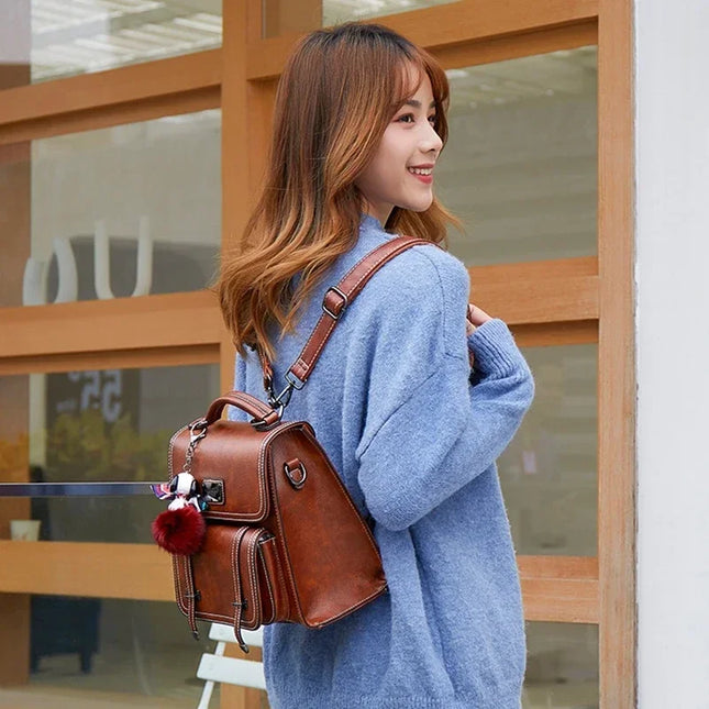 Kleiner Leder-Look Rucksack für Damen – Vintage & Wasserfest