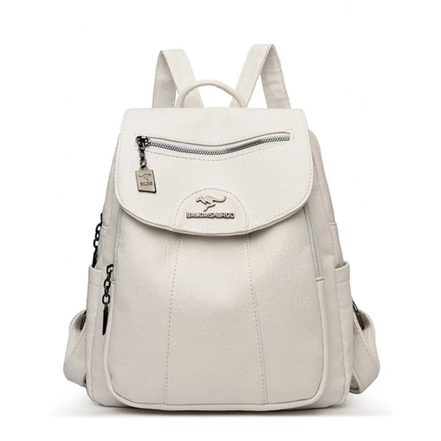 Schwarzer Lederrucksack für Damen - Weich, Groß für Schule & Freizeit