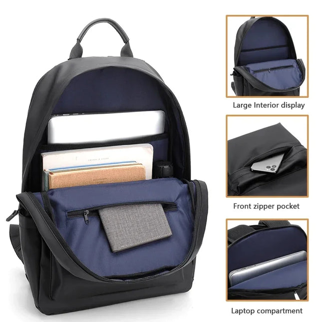 Schwarzer Leder Rucksack für Herren & Teenager | Laptopfach 15.6"