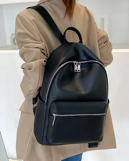 Schwarzer Damen Rucksack im Leder-Look – Groß für Uni & Reise