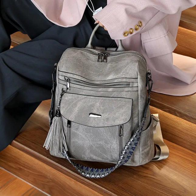 Damen Lederrucksack Retro: Wasserdicht, Diebstahlsicher, Groß, Quasten