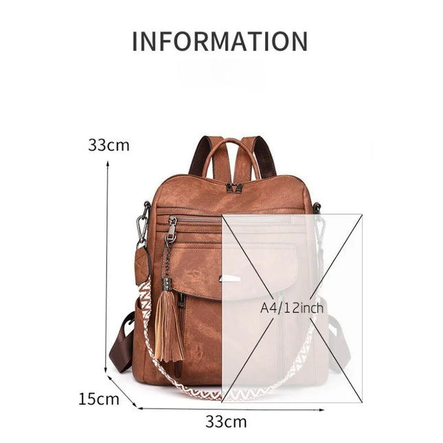 Damen Lederrucksack Retro: Wasserdicht, Diebstahlsicher, Groß, Quasten