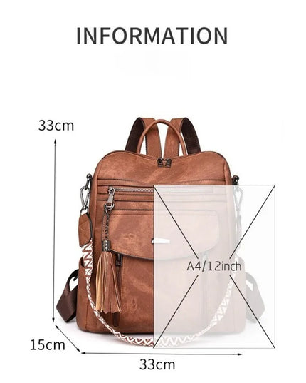 Retro Leder Rucksack Damen – Groß, Wasserfest & Diebstahlsicher