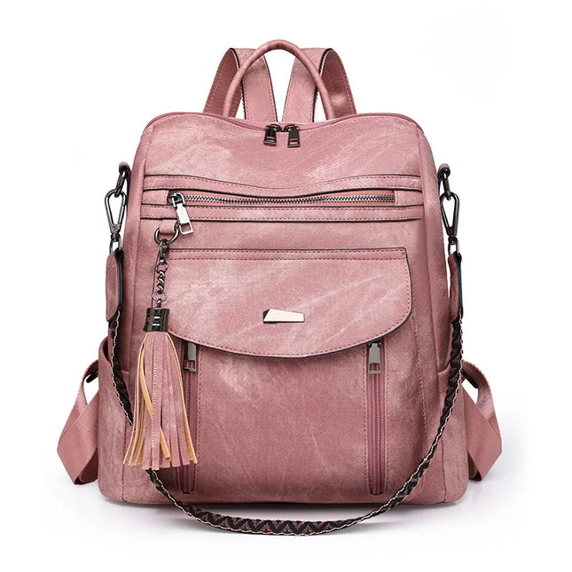 Damen Lederrucksack Retro mit Quaste – Wasserdicht & Diebstahlsicher
