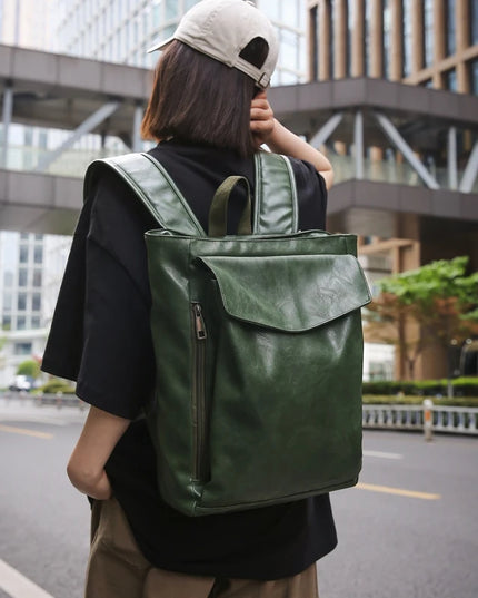 Großer Vintage Leder Rucksack für Damen – Grün, Y2K Style für Reise & Schule