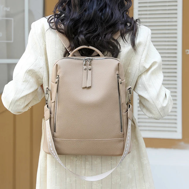 Eleganter Leder Rucksack für Damen – Wandelbar & Wasserabweisend
