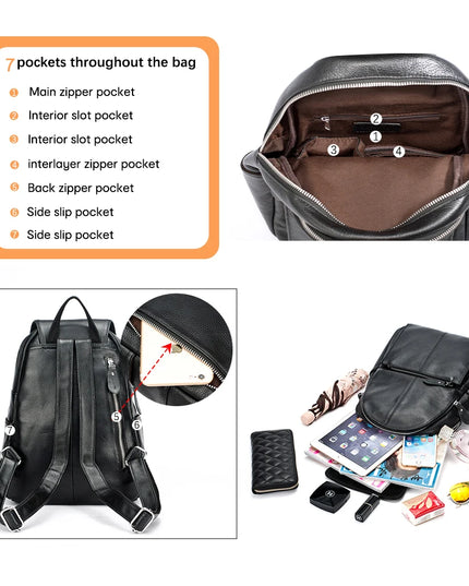 Stilvoller Damen Lederrucksack Schwarz-Weiß – Diebstahlsicher