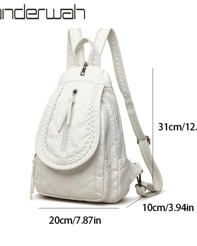 Weißer Leder Rucksack für Damen – Klein & praktisch