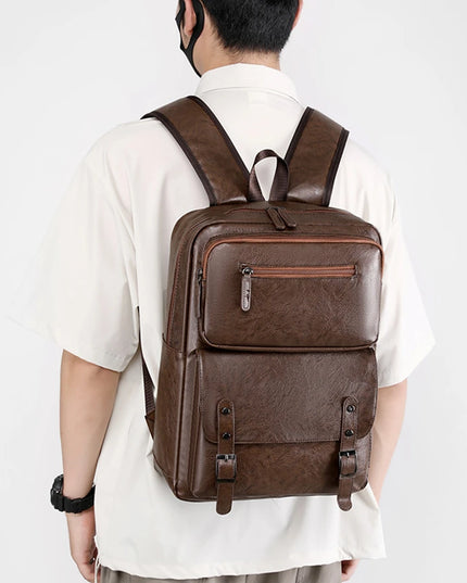 Lederrucksack für Herren & Jungen - Laptopfach - Schwarz & Braun