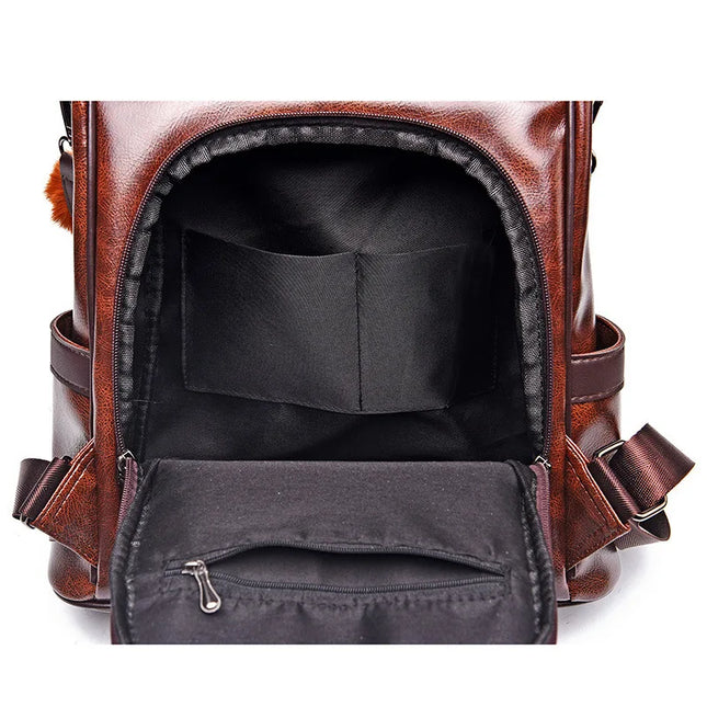 Vintage Leder Rucksack Damen – Schultertasche mit Diebstahlschutz