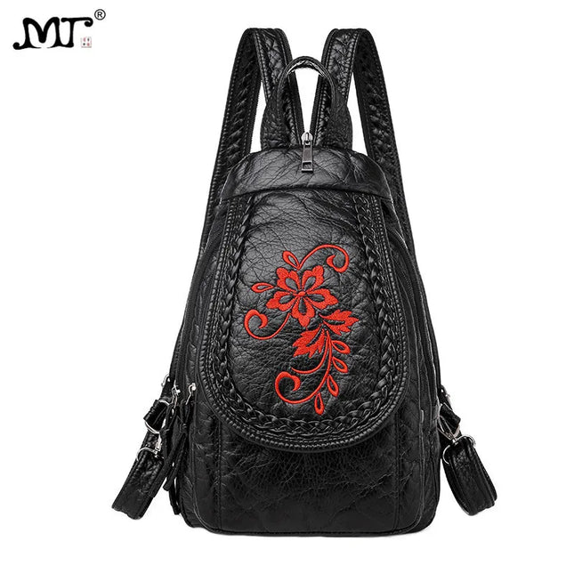 Kleiner Lederrucksack Damen – Bestickter Rucksack für Reisen