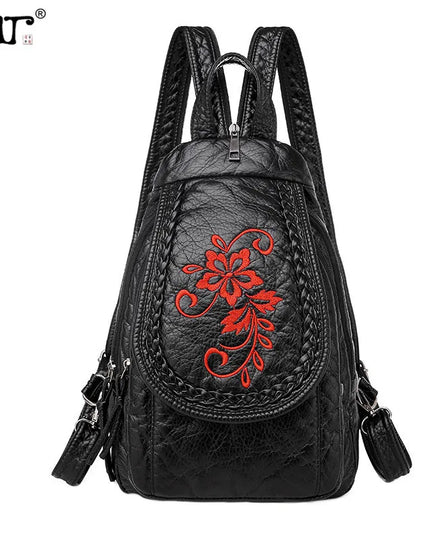 Damen Leder Rucksack: Klein, weich & bestickt für Reisen