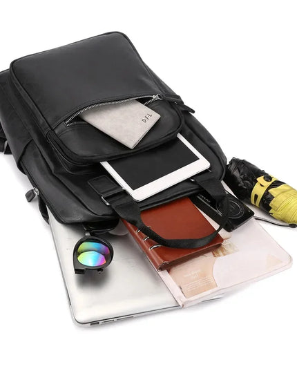 Schwarzer Lederrucksack für Herren | Laptop 15.6 Zoll
