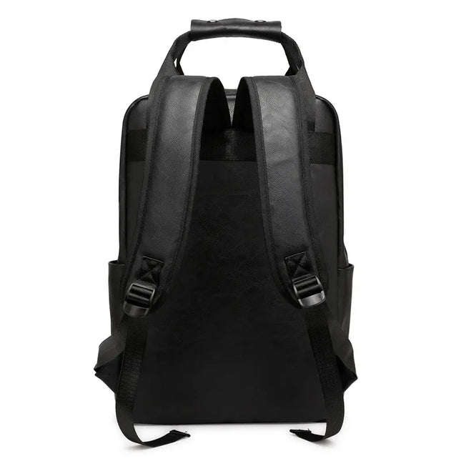 Schwarzer PU-Leder Rucksack für Arbeit & Schule | 15.6" Laptopfach