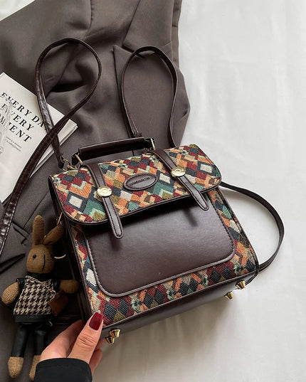 Vintage Lederrucksack mit Rauten-Steppung für Alltag & Reisen