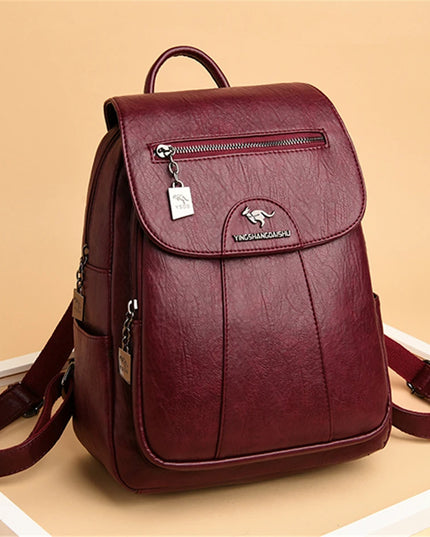 Schwarzer Lederrucksack für Damen - Weich, Groß für Schule & Freizeit