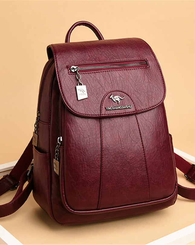 Schwarzer Lederrucksack für Damen - Weich, Groß für Schule & Freizeit