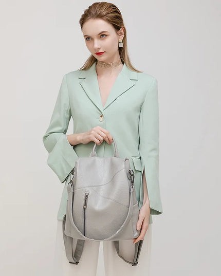 Damen Leder Rucksack Patchwork: Kalbsleder & Anti-Diebstahl