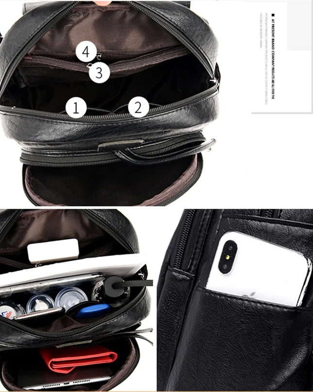 Schwarzer Leder Rucksack für Damen – Groß, weich & vielseitig