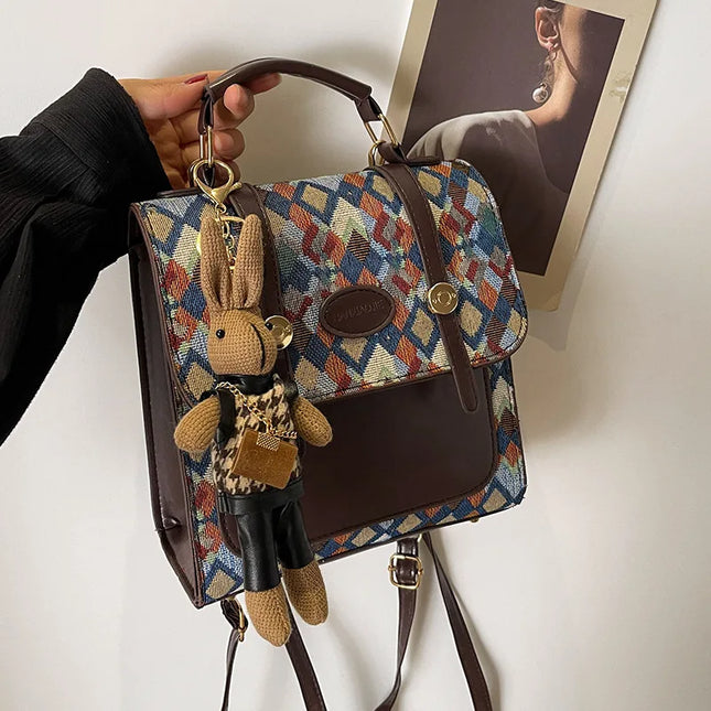 Vintage Rucksack im Brit-Stil: Rautenmuster & PU-Leder für Alltag & Reise
