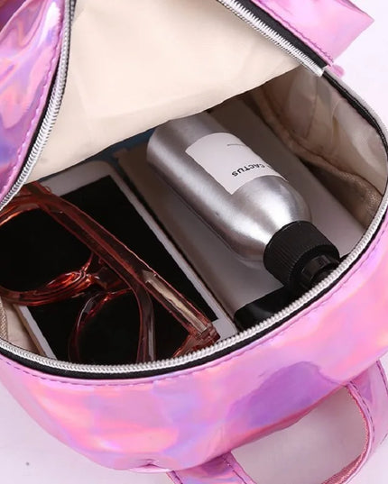 Glänzender Laser Rucksack Silber – Dein Lederrucksack-Look für Schule & Freizeit
