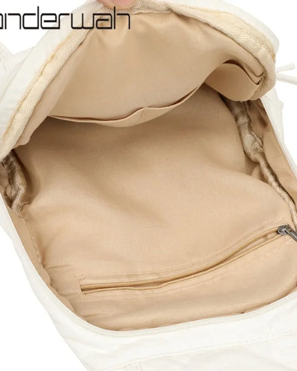 Kleiner Leder Rucksack Damen – Weiß mit vielen Fächern