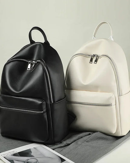 Schwarzer Damen Rucksack im Leder-Look – Groß für Uni & Reise