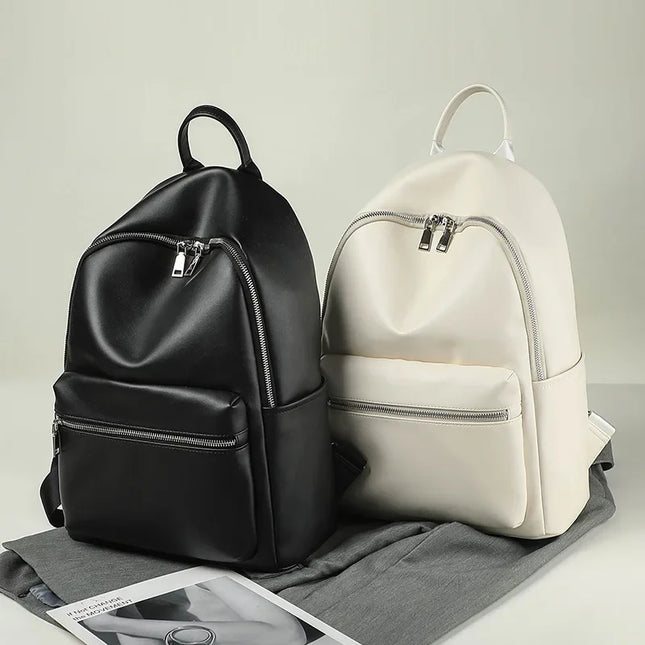 Schwarzer Damen Rucksack im Leder-Look – Groß für Uni & Reise