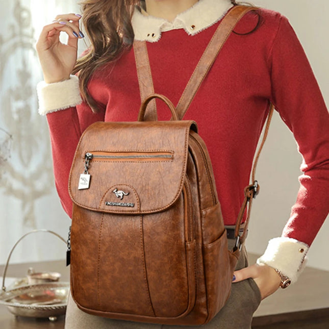 Schwarzer Leder Rucksack für Damen: Weich, geräumig & vielseitig
