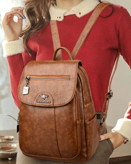 Schwarzer Lederrucksack für Damen - Weich, Groß für Schule & Freizeit