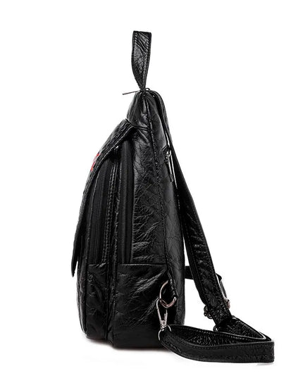 Kleiner Lederrucksack für Damen – Weiche Reisetasche mit Stickerei