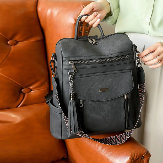 Retro Leder Rucksack Damen – Groß, Wasserfest & Diebstahlsicher