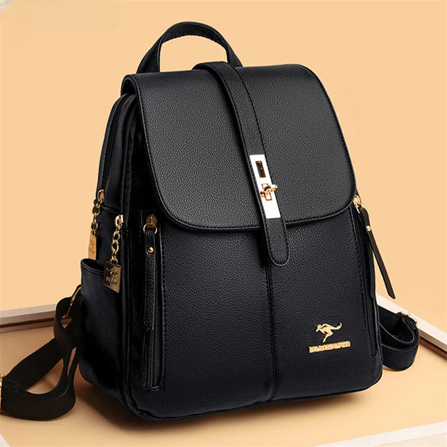 Schwarzer Leder Rucksack für Damen – Vintage Stil für Alltag & Schule