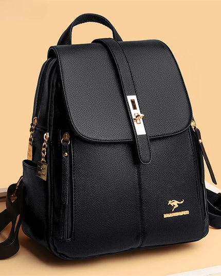 Schwarzer Lederrucksack für Damen – Vintage Stil & Alltagsbegleiter