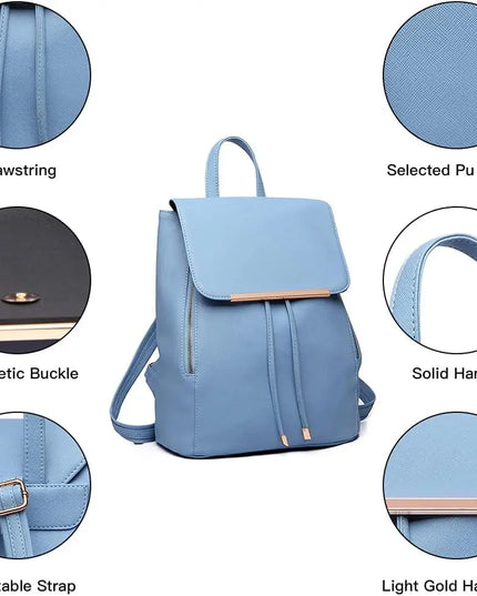 Miss Lulu Damen Rucksack in Lederoptik: Rolltop für Stadt & Schule
