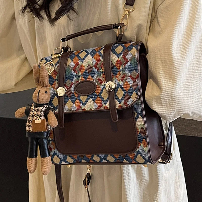 Vintage Lederrucksack im Brit-Stil | Rautenmuster für Alltag & Reise