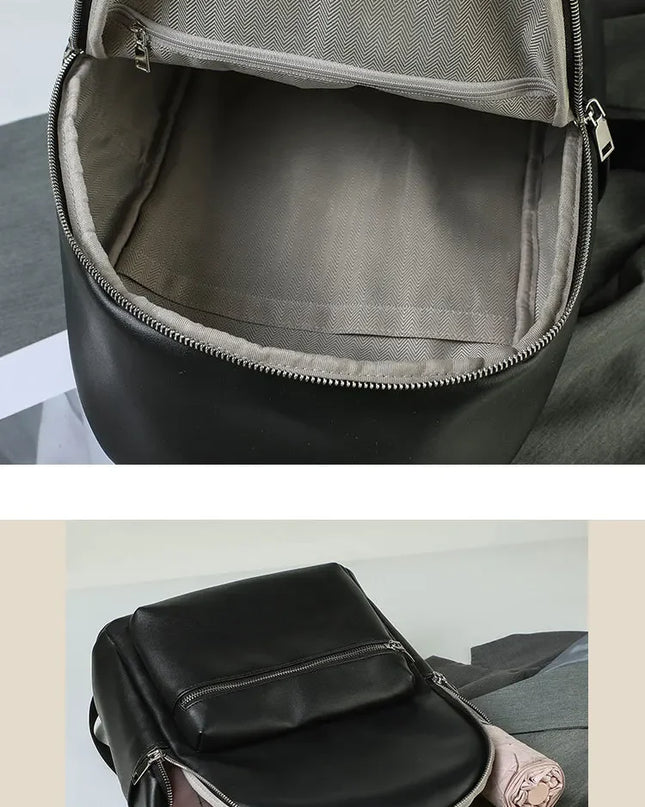 Schwarzer Damen Rucksack im Leder-Look – Groß für Uni & Reise