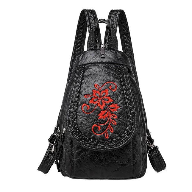 Kleiner Leder Rucksack für Damen – bestickt & ideal für Reisen