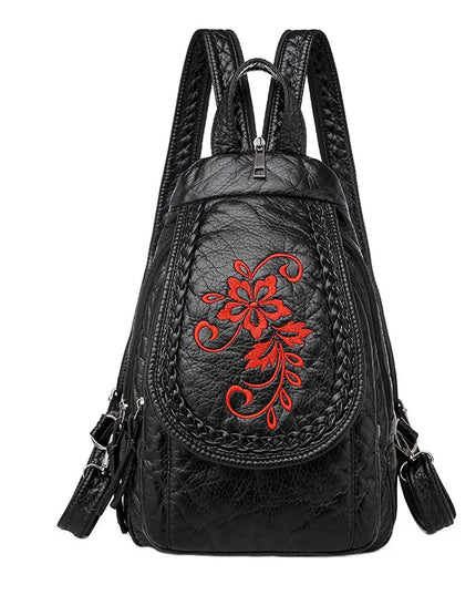 Damen Rucksack im Leder-Look – Klein, Reisefreundlich & Bestickt