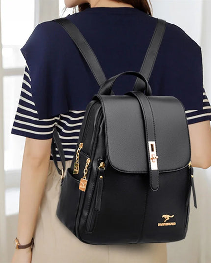 Eleganter Lederrucksack Schwarz für Damen – Vintage & Alltag
