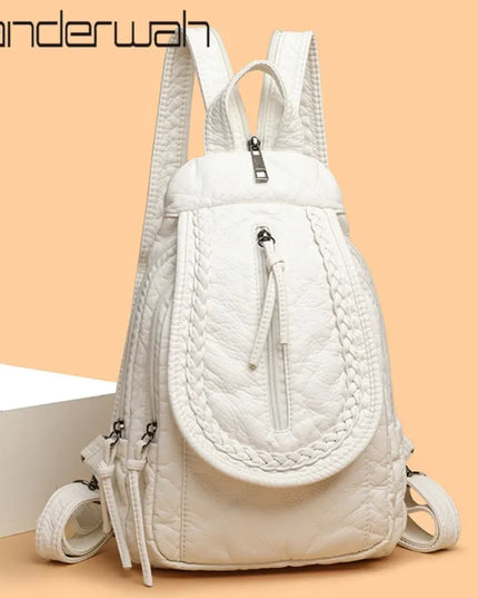 Kleiner weißer Lederrucksack für Damen – Weiches Leder & viele Fächer