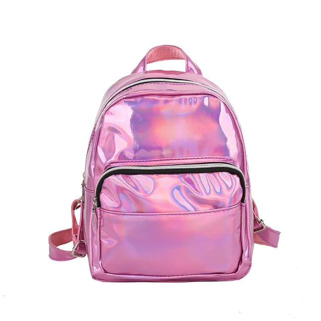 Glänzender Laser Rucksack Silber – Dein Lederrucksack-Look für Schule & Freizeit